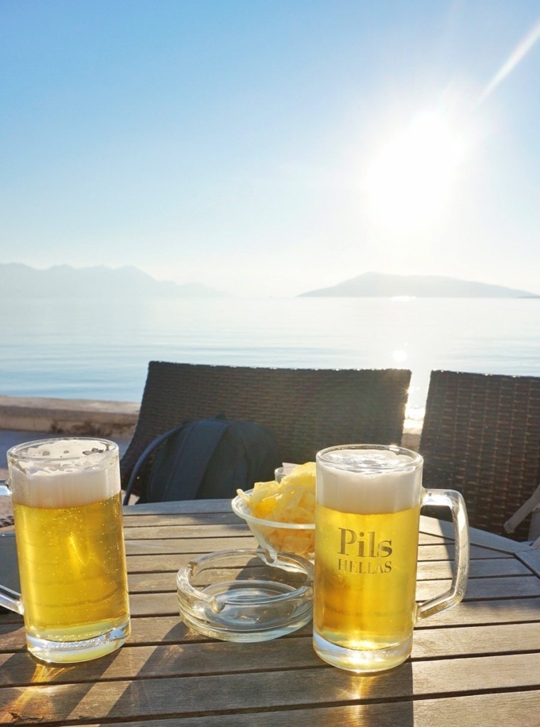 Beer and chips in Athens