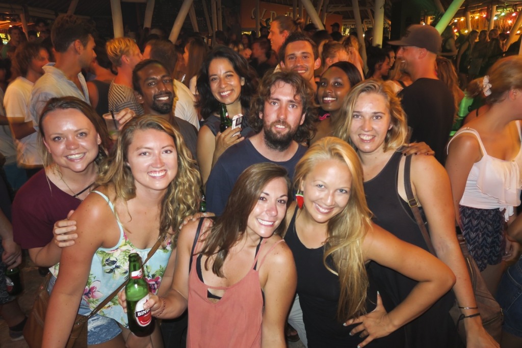 Tourists partying