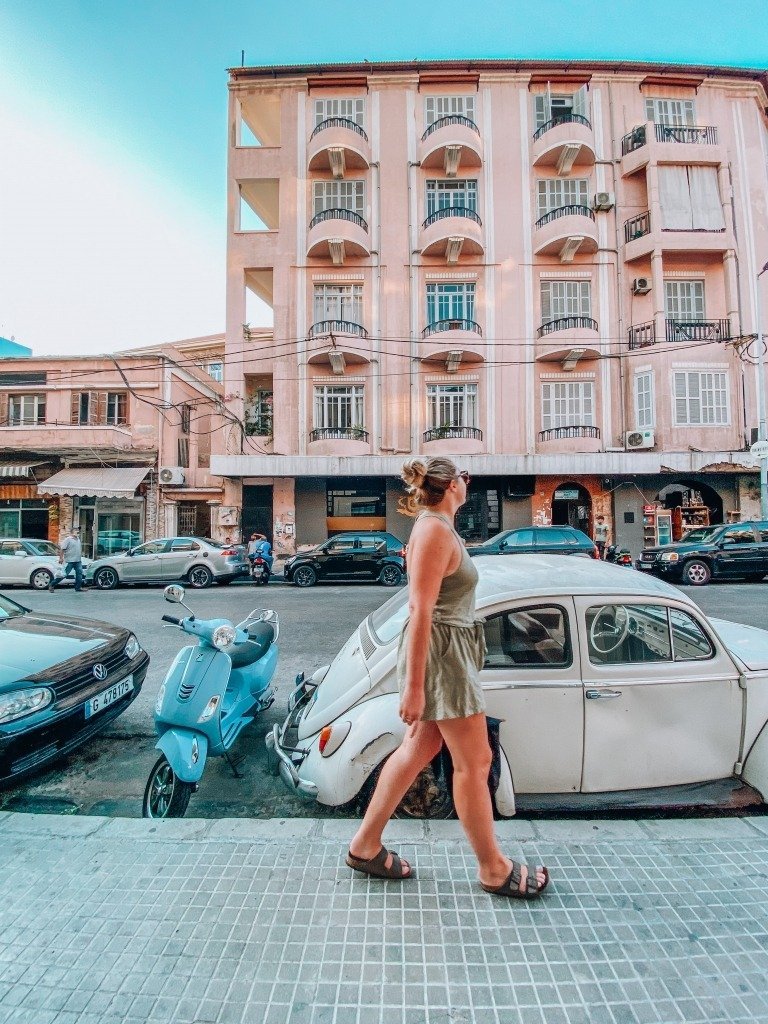 woman walking around Beirut