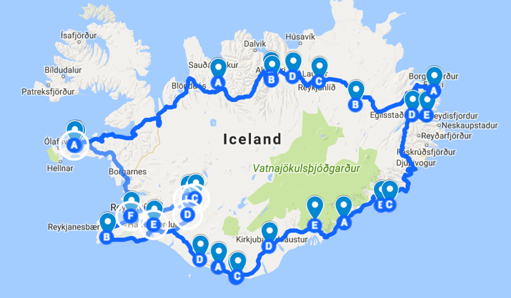 Iceland Ring Road map Icelands Ring Road